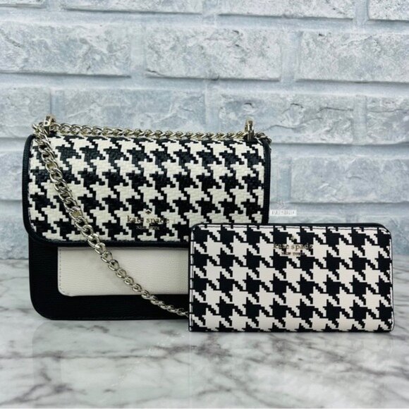 kate spade Handbags - Kate Spade Woven Remi Flap Chain Crossbody & Large Bifold Wallet In Houndstooth